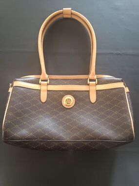 Brown Monogram Shoulder Bag with Tan Trim